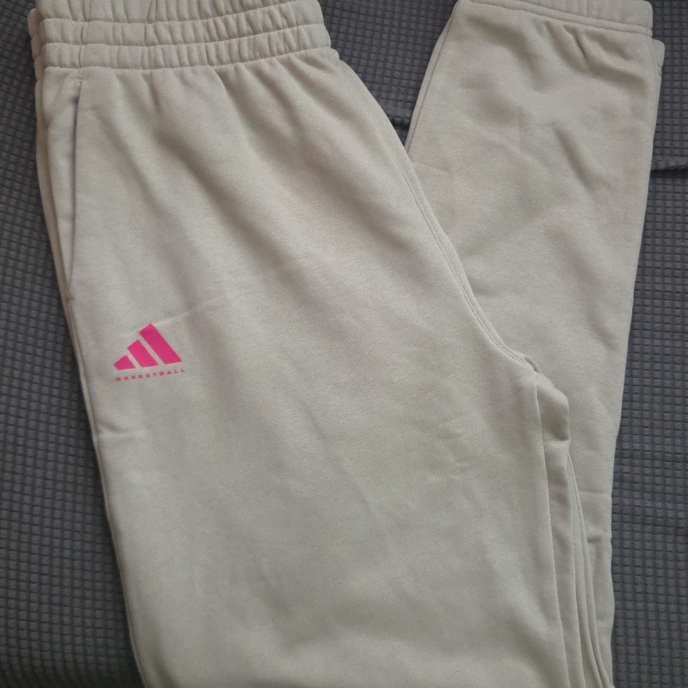 adidas Beige Joggers with Pink Logo